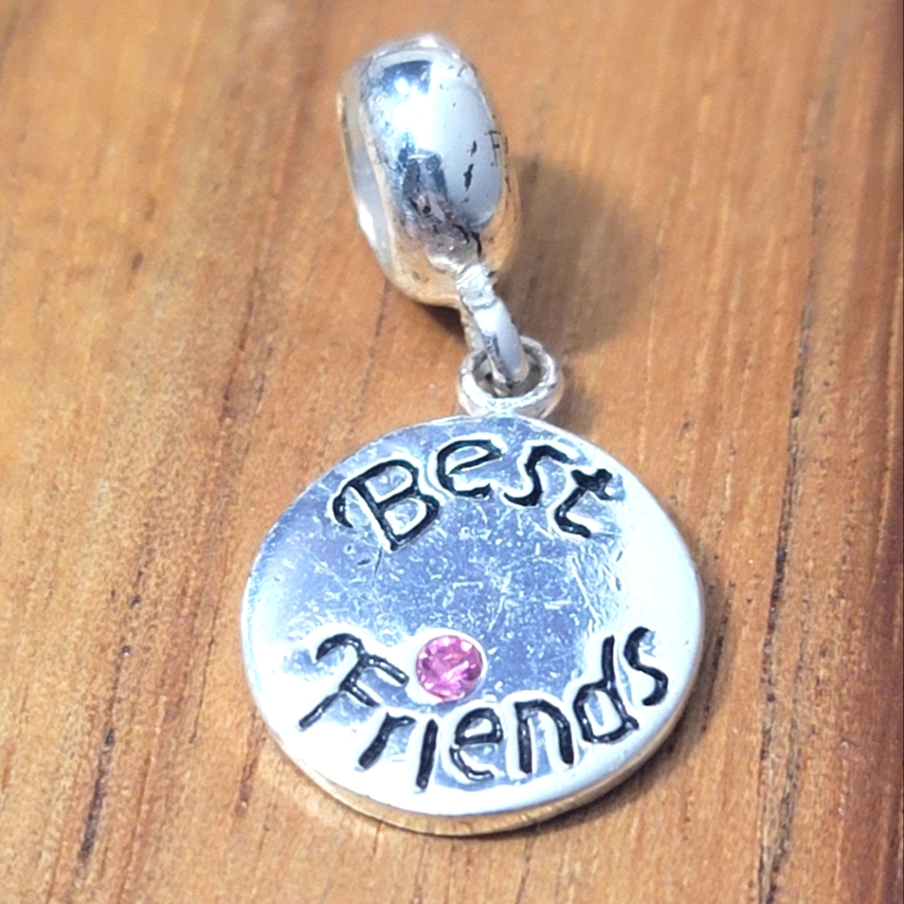 Sterling Silver 925 charm for bracelet Best friend pink stone IBB Thai 925